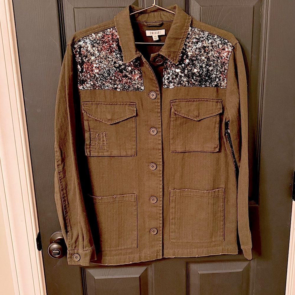 Olive Green Onehart Sequined Jacket